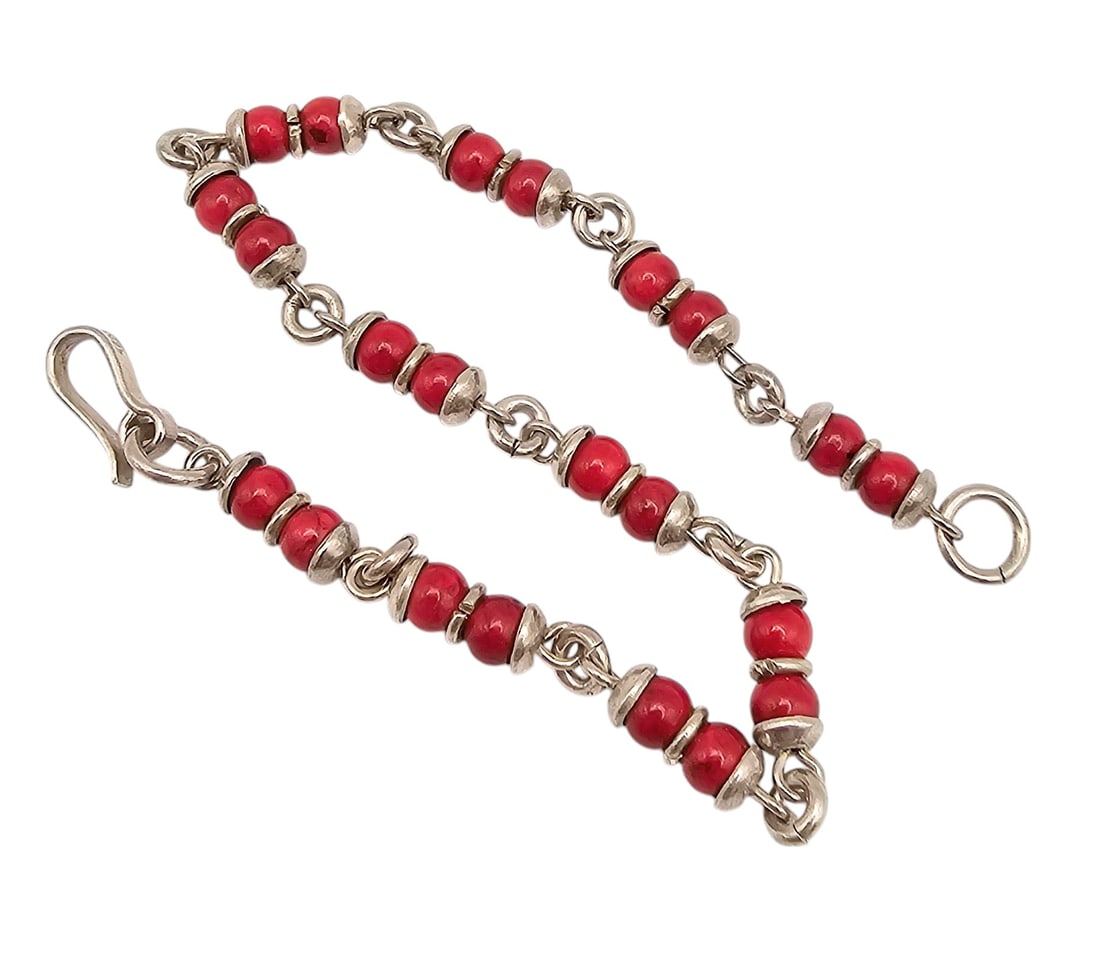 Mexico Coral Sterling Silver Bracelet (1 of 3)