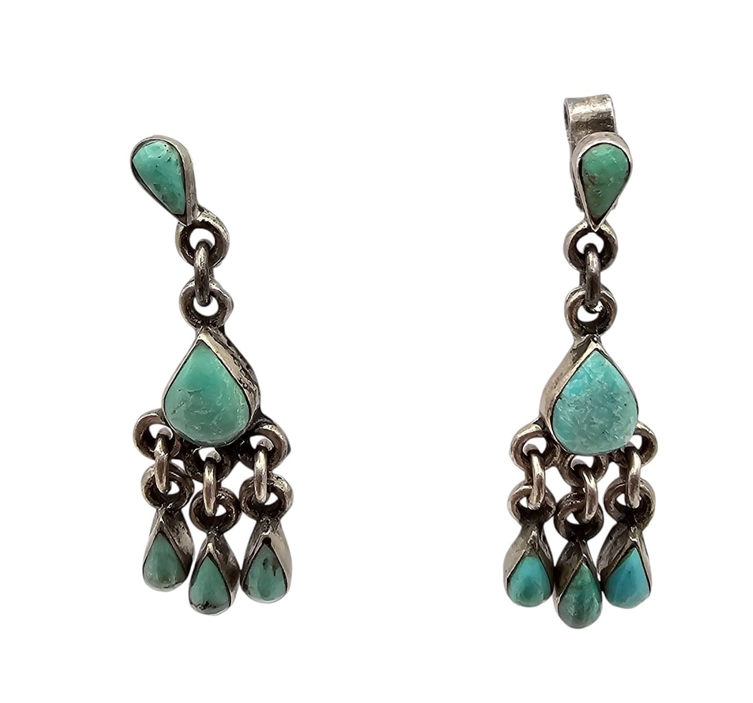Mexico Taxco TC-8? Turquoise Sterling Silver Dangle Earrings (1 of 4)