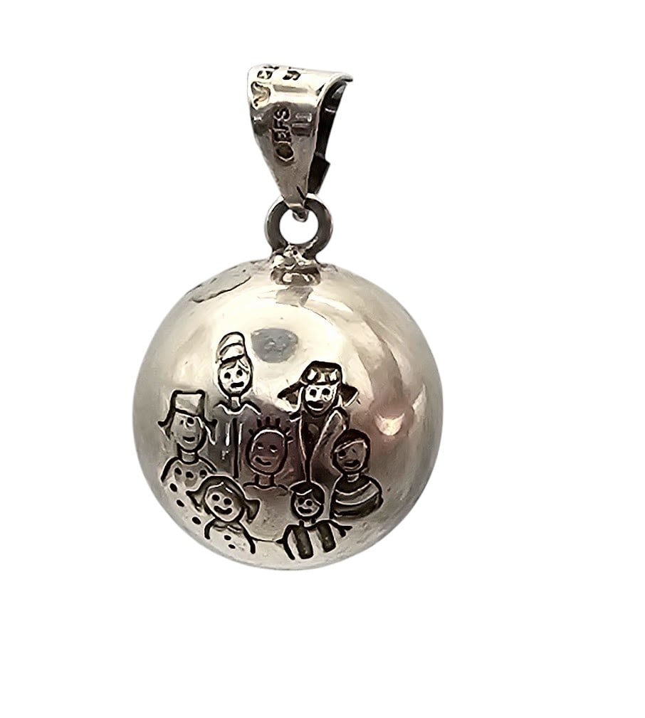 Mexico Sterling Silver Children World Globe Bell Pendant: Mexico Sterling Silver Children World Globe Bell Pendant 15.3 G