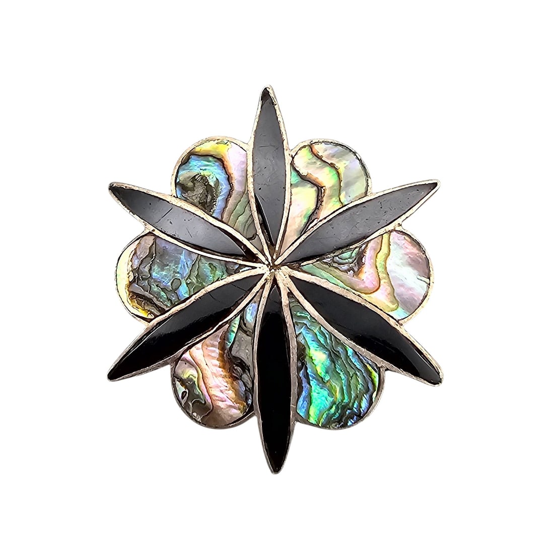 Mexico Onyx Abalone Sterling Silver Floral Brooch (1 of 4)