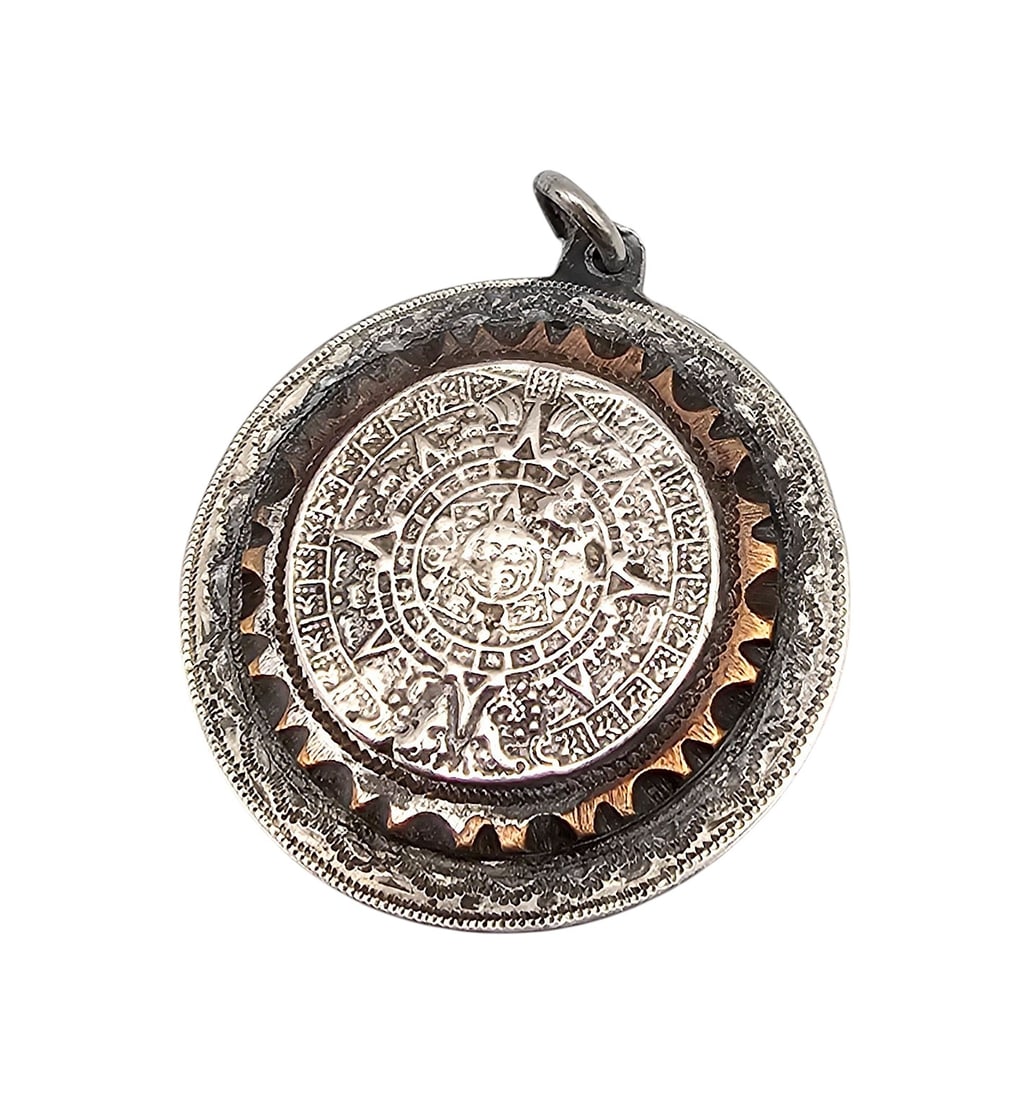 Mexico Sterling Silver Aztec/Mayan Style Pendant (1 of 4)