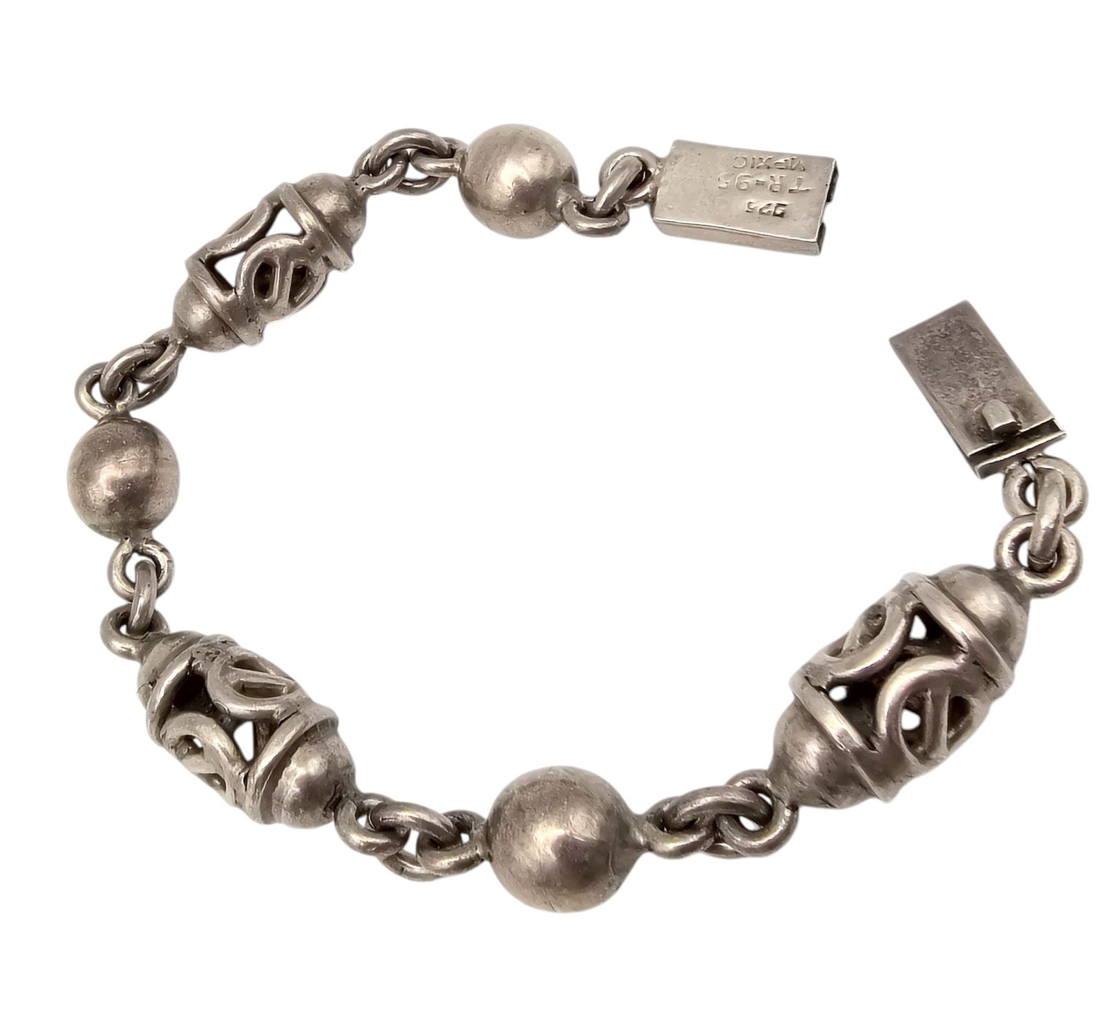 Mexico Taxco TR-95 Sterling Silver Open Cage Ball Bracelet (1 of 3)