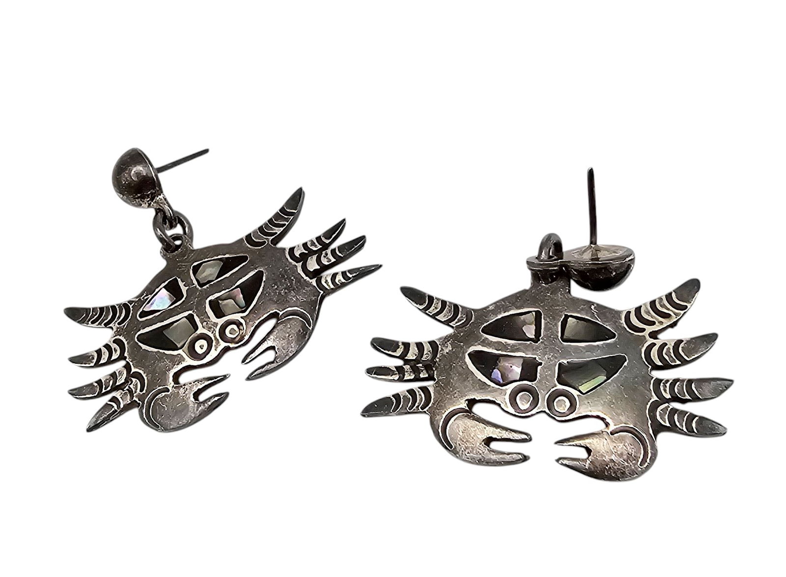 Mexico Taxco TM-212 Abalone Sterling Silver Crab Dangle Earrings (1 of 4)