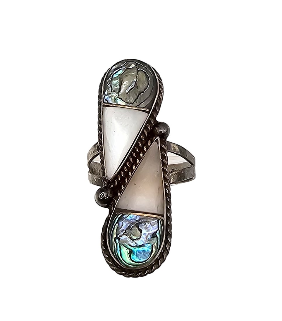 Mexico Mother of Pearl Abalone Sterling Silver Inlay Ring Size 5.75 (1 of 4)