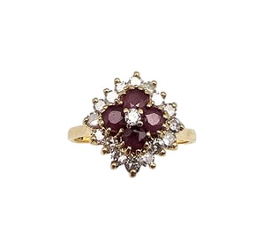 14K Gold White Sapphire Ruby Cocktail Ring Sz 6 3.7 G