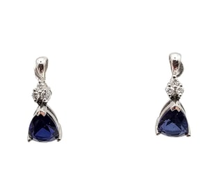 Sapphire 10K White Gold Drop Dangle Earrings 2.4 G