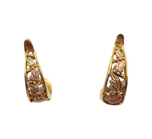 Signed 10K Gold Leaf Design Hoop Earrings 3.1 G