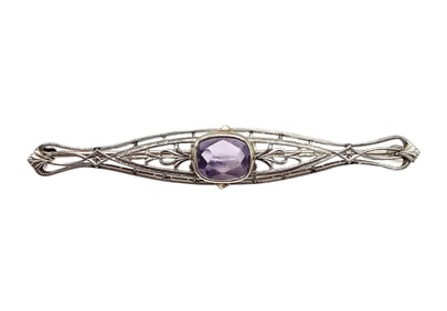 Amethyst 14K White Gold Bar Pin 3.3 G