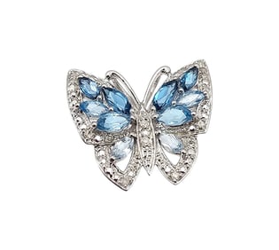 Topaz 10K White Gold Butterfly Pendant 1.9 G
