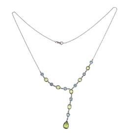 Peridot Topaz 14K White Gold Y Necklace 3.7 G