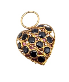 Ruby Sapphire 10K Gold Heart Pendant 1.7 G