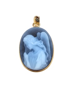 Blue Angel Cameo 14K Gold Pendant 1.6 G