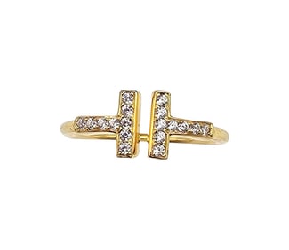 Tiffany & Co Diamond 18K Gold Sterling Silver Ring Sz 5.5 1.7 G