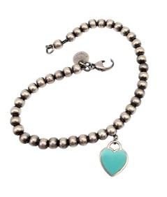 Tiffany  & Co Blue Enamel Sterling Silver Heart Bracelet 5.3 G