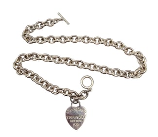 Sterling Silver Heart Toggle Necklace 65.2 G