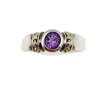 Signed Amethyst 18K Gold Sterling Silver Cocktail Ring Sz 7 4.2 G