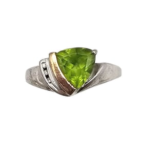 Peridot 14K Gold  Sterling Silver Cocktail Ring Sz 6.75 5.5 G