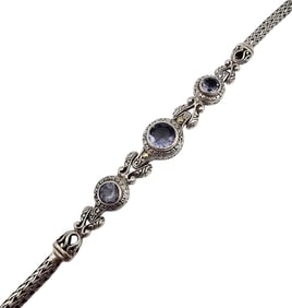 SU 18K Gold Sterling Silver Cubic Zirconia Wheat Chain Bracelet 27.1 G