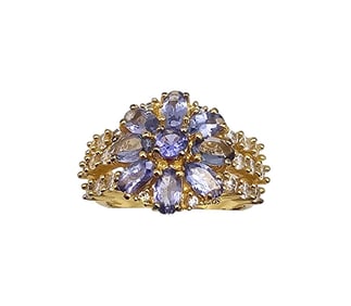 Stauer Rhinestone Gold Over Sterling Silver Cocktail Ring Sz 6.75 4.4 G
