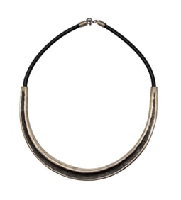 EM Leather Sterling Silver Modernist Necklace 53.8 G