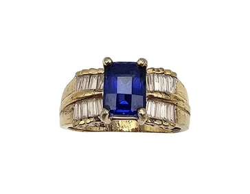 Sapphire Cubic Zirconia Gold Over Sterling Silver Cocktail Ring Sz 9.75 6.7 G