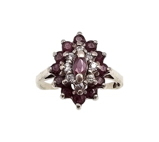 Ruby Sterling Silver Cocktail Ring Sz 7.75 3.2 G