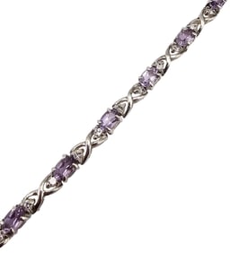 FAS Amethyst Sterling Silver Tennis Bracelet 11.9 G