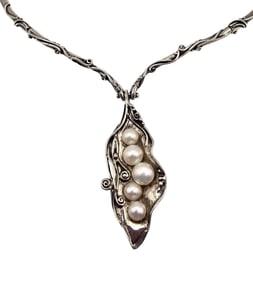 Hagit Gorali Pearl Sterling Silver Swirl Link Necklace 36.9 G