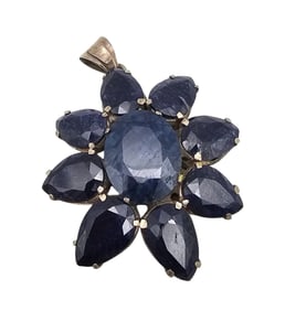 Gemstone Sterling Silver Floral Pendant 44.6 G