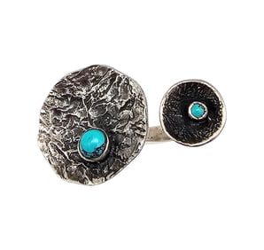 Turquoise Sterling Silver Modernist Textured Disk Ring Sz 7.75 11.4 G