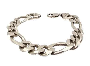 Italy Sterling Silver Figaro Chain Bracelet 56.2 G