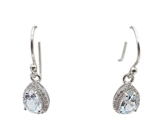 Sanchi & Filia P Designs New Genuine Topaz Sterling Silver Tear Shape Drop Dangle Earrings 2.1 G