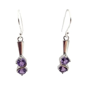 Sanchi & Filia P Designs New Genuine Amethyst Sterling Silver Double Stone Drop Dangle Earrings 3.9