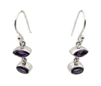 Sanchi & Filia P Designs New Genuine Amethyst Sterling Silver Drop Dangle Earrings 3.2 G