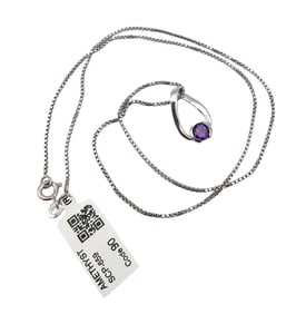 Sanchi & Filia P Designs New Genuine Amethyst Sterling Silver Pendant Box Chain Necklace 3.9 G