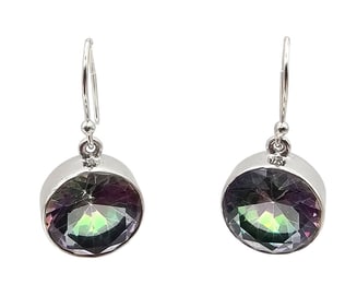Sanchi & Filia P Designs New Genuine Mystic Quartz Sterling Silver Round Drop Dangle Earrings 8.4 G