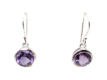 Sanchi & Filia P Designs New Genuine Amethyst Sterling Silver Round Dangle Earrings 2.7 G