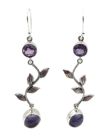 Sanchi & Filia P Designs New Genuine Amethyst Charoite Sterling Silver Ivy Drop Dangle Earrings 8.9