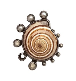 Signed Minsid Abterart? Shell Pearl Rhinestone Modernist Ring Sz 5 19.2 G