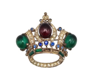 Vintage Pegasus Corocraft Jelly Belly Sterling Silver Crown Brooch 21.3 G