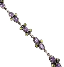 Peridot Amethyst Sterling Silver Bracelet 17.6 G