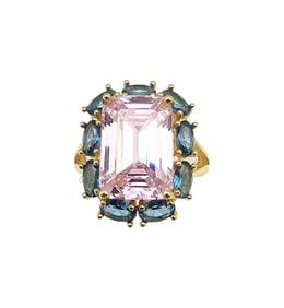 Rhinestone Gold Over Sterling Silver Cocktail Ring Sz 7 7 G