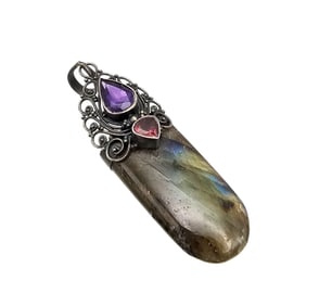 Amethyst Tourmaline Labradorite Sterling Silver Pendant 7.9 G