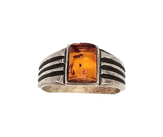 Amber Sterling Silver Ring Sz 7.5 3.8 G