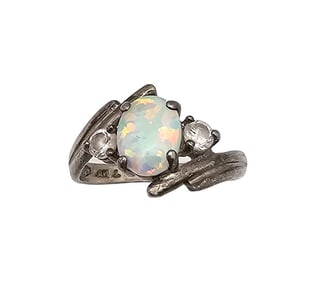 NV Opal Sterling Silver Cocktail Ring Sz 5.5 2.1 G
