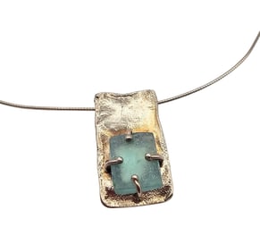 Lab Or Lub Sea Glass Sterling Silver Necklace 11.2 G