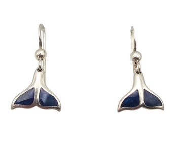 PSCL Lapis Sterling Silver Whale Tail Drop Dangle Earrings 2.1 G