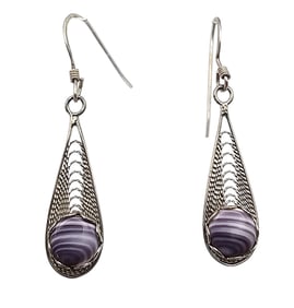 Lace Agate Sterling Silver Filigree Drop Dangle Earrings 2.4 G