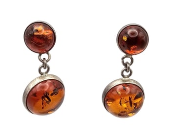 Amber Sterling Silver Drop Dangle Earrings 4.2 G