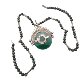 Aventurine Cloisonne Enamel Sterling Silver Necklace 56.8 G